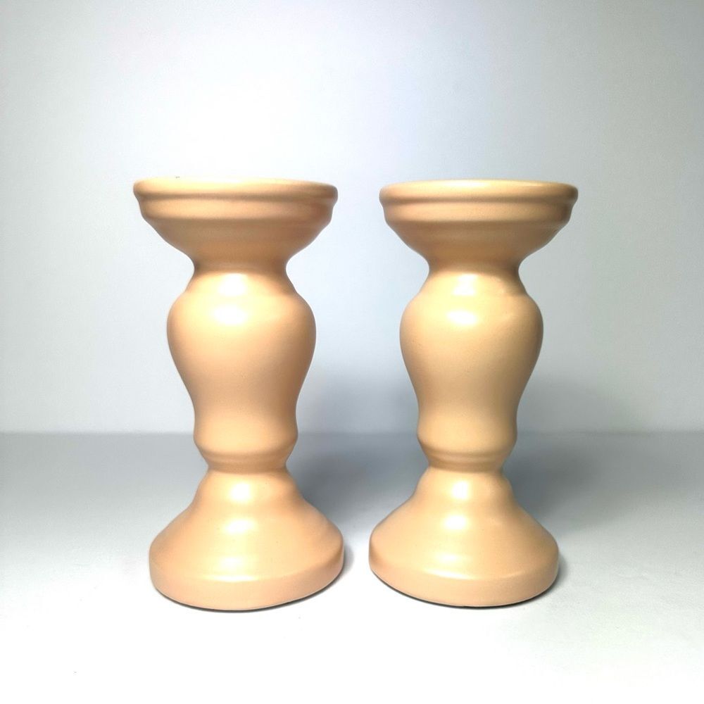 Set of 2 Tan Ceramic Pillar Candle Holders NWT
